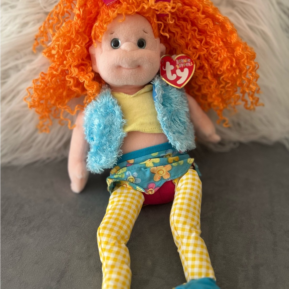 🌸⭐️☀️Ty Beanie Boppers Plush Doll with Orange Hair and Blue Vest